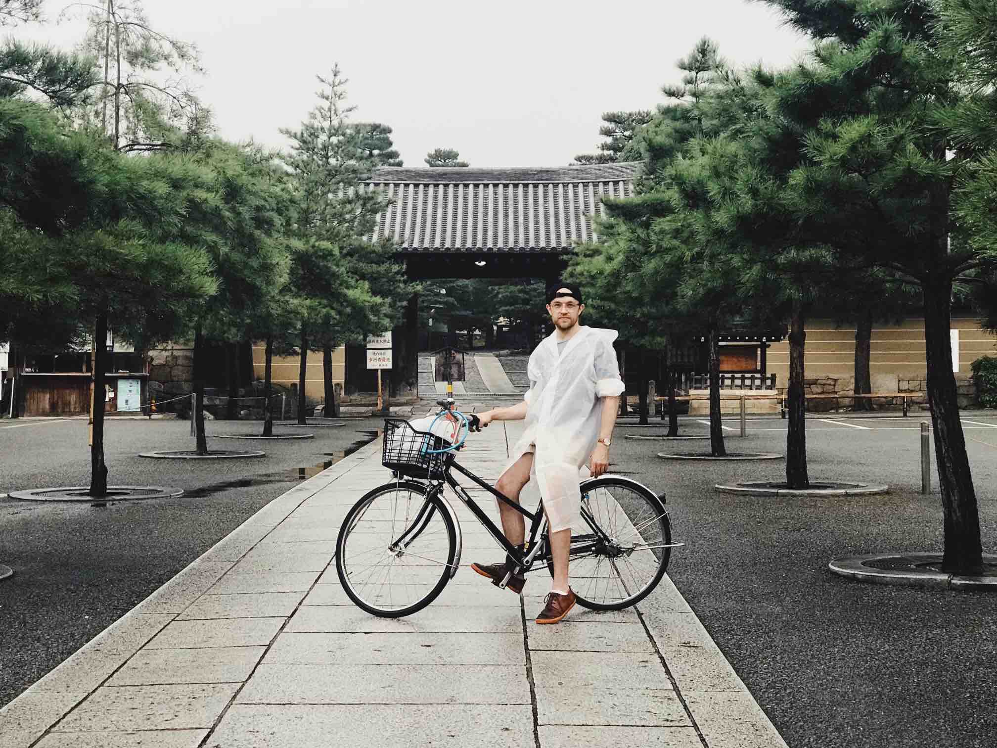 Joe riding a bike in Japan